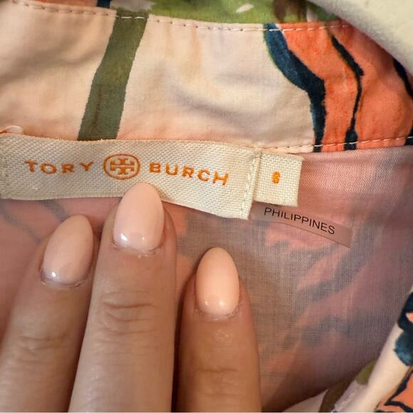 Tory Burch Derrick Poplin Shirt Dress in Pink Poppies Bloom - Picture 7 of 9